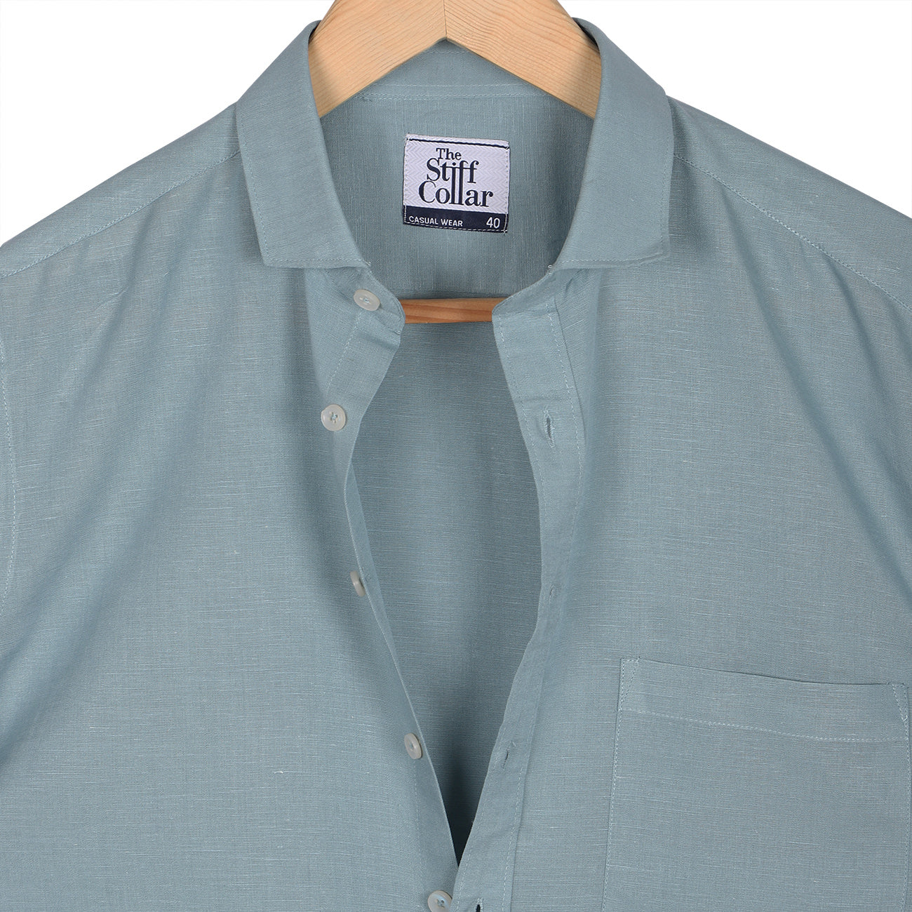 Teal Blue Pure Linen Half Sleeve Shirt