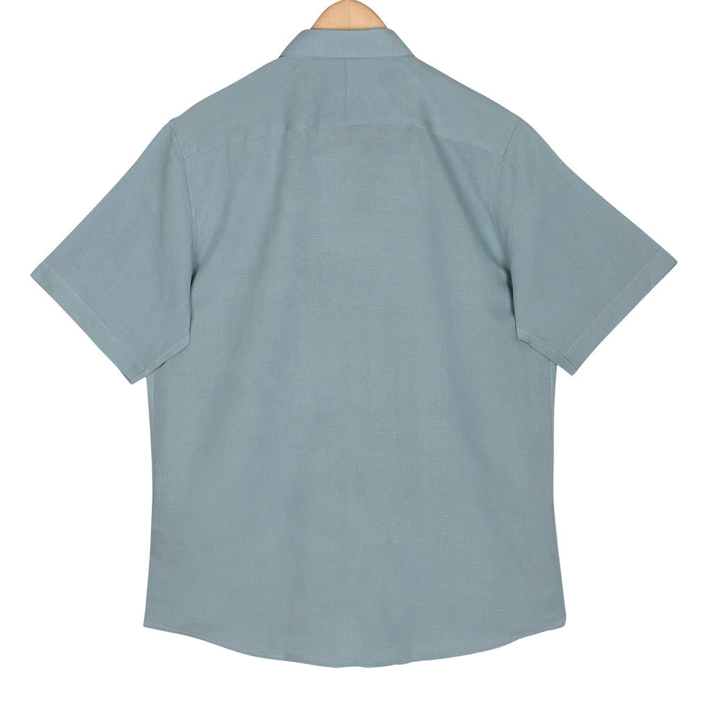 Teal Blue Pure Linen Half Sleeve Shirt