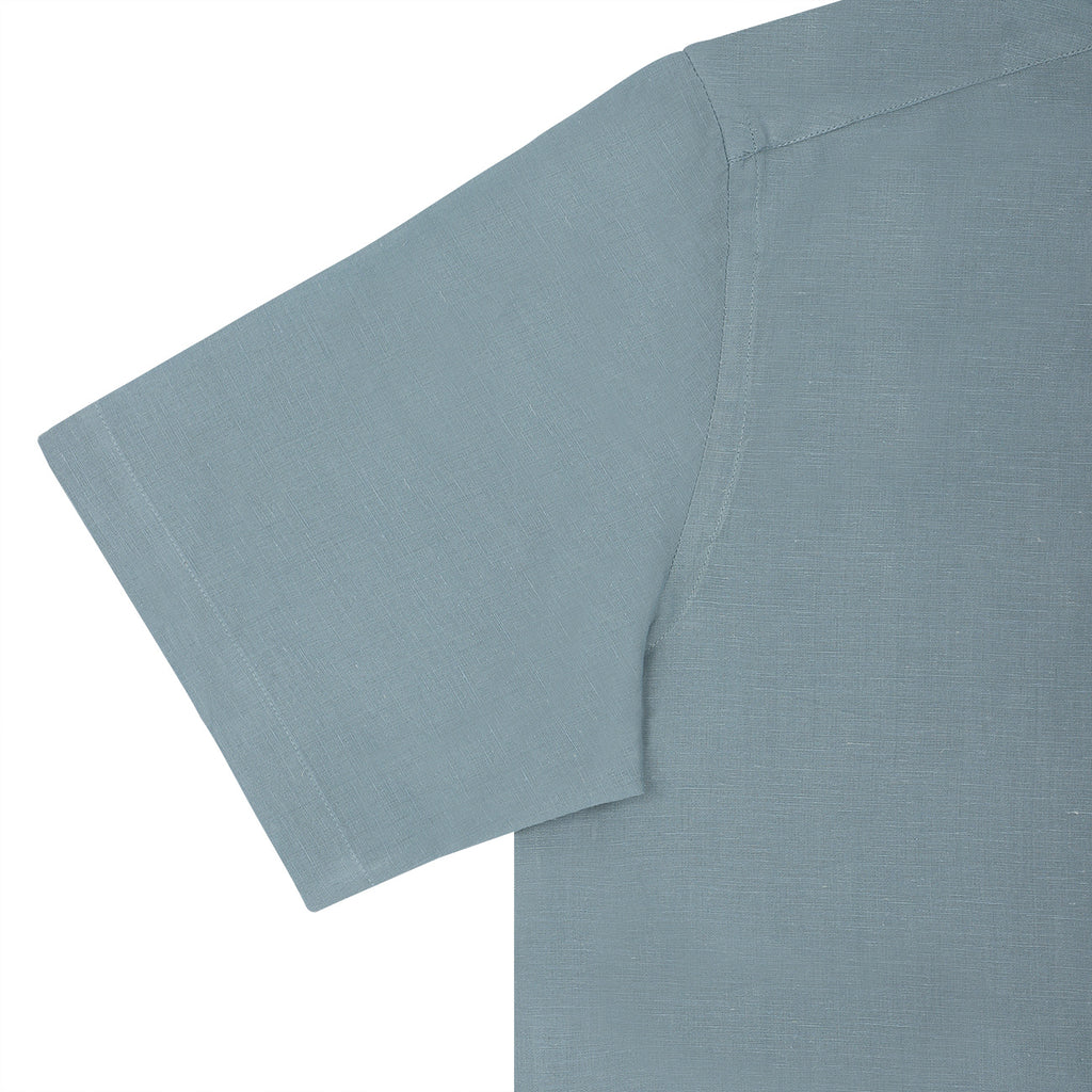 Teal Blue Pure Linen Half Sleeve Shirt