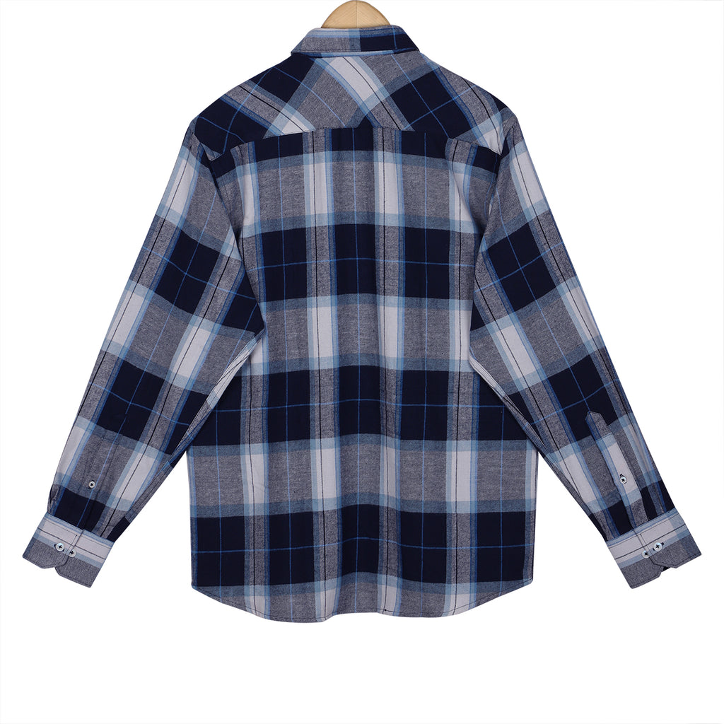 Midnight Blue Flannel Checks Button Down Cotton Shirt
