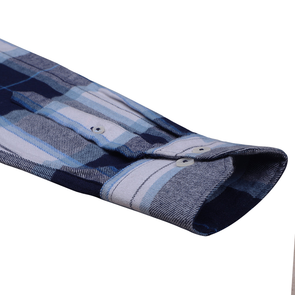 Midnight Blue Flannel Checks Button Down Cotton Shirt