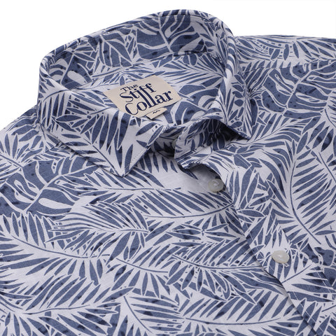 Luthai Shadow Navy Stripes Half Sleeve 2 Ply Giza Cotton Shirt