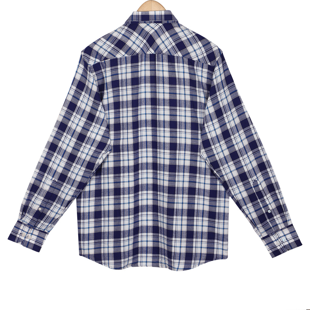 Scottish Navy White Brushed Checks Regular Fit Cotton Shirt