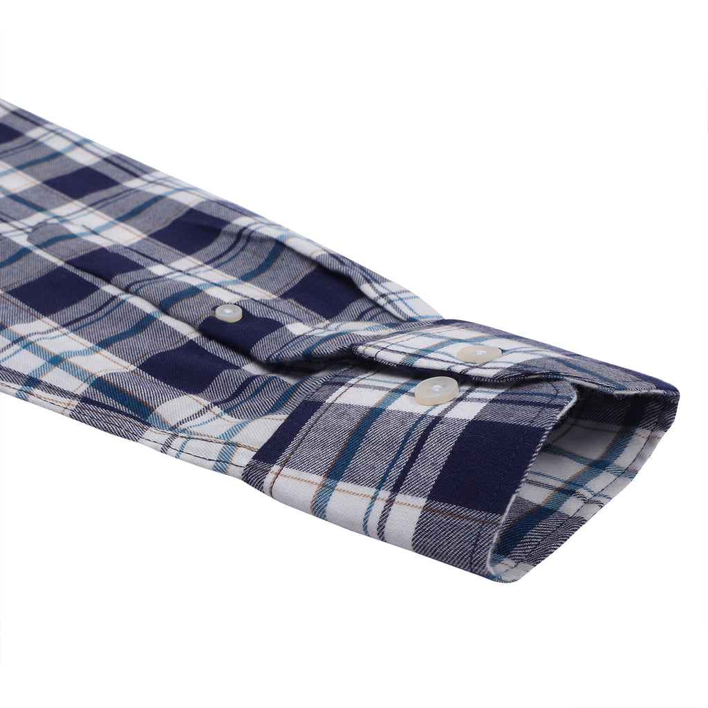 Scottish Navy White Brushed Checks Regular Fit Cotton Shirt