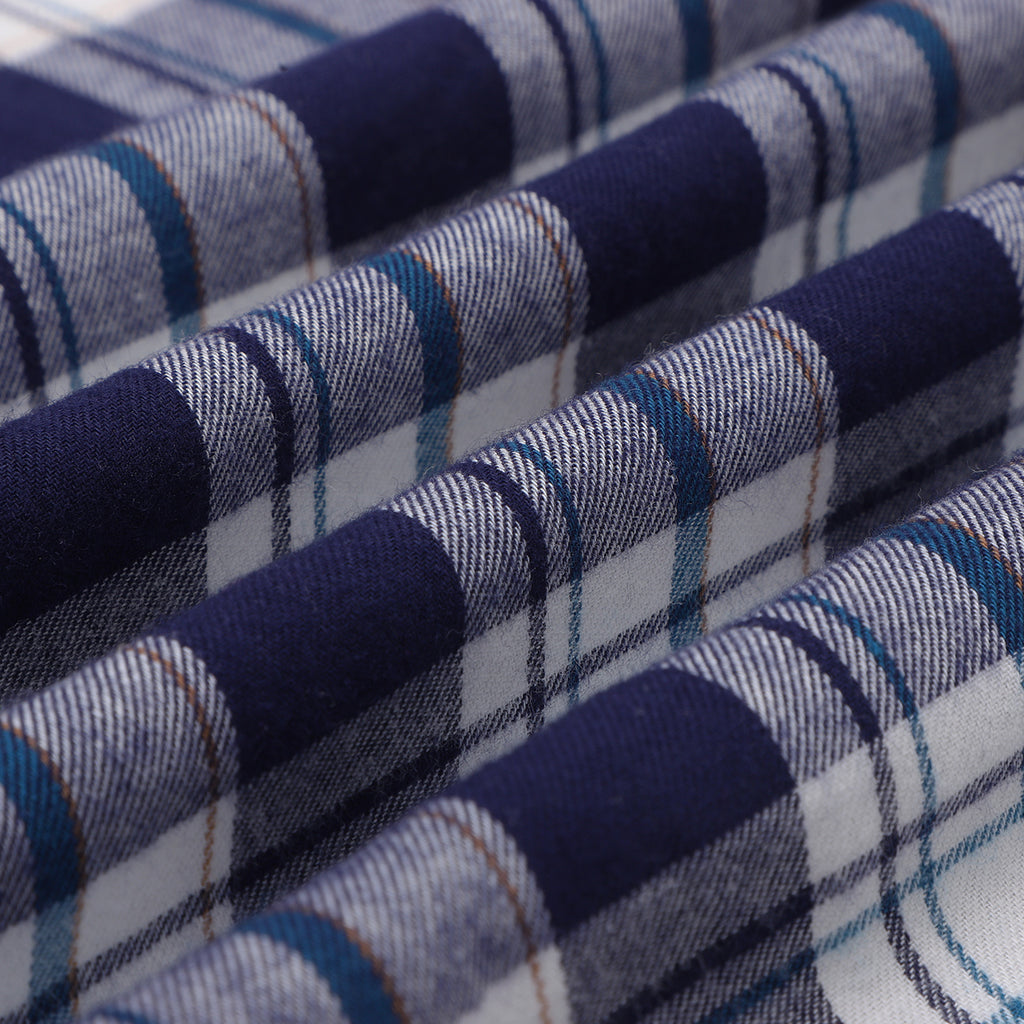Scottish Navy White Brushed Checks Regular Fit Cotton Shirt
