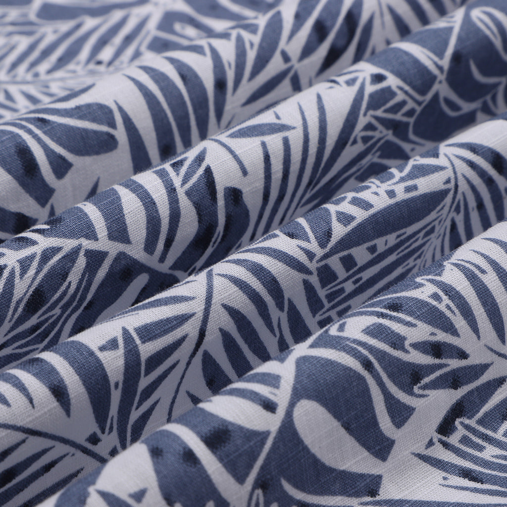 Subtle Blue Tropical Print Half Sleeve Cotton Shirt