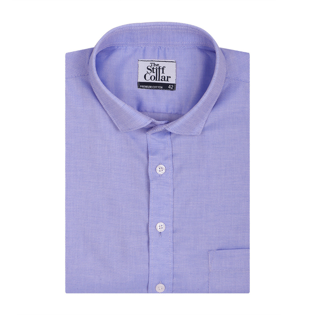 Luthai Glass Blue Dobby Half Sleeve 2 Ply Giza Cotton Shirt