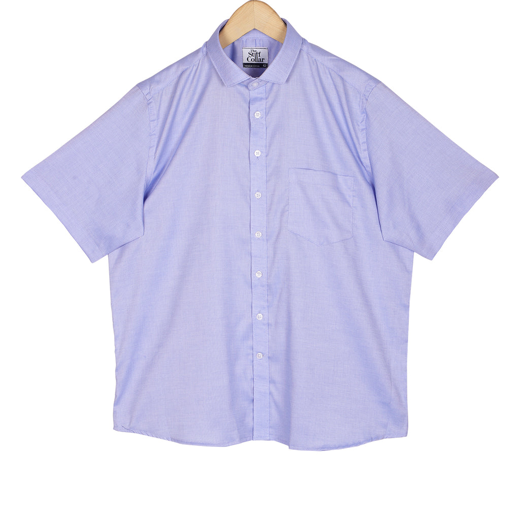 Luthai Glass Blue Dobby Half Sleeve 2 Ply Giza Cotton Shirt