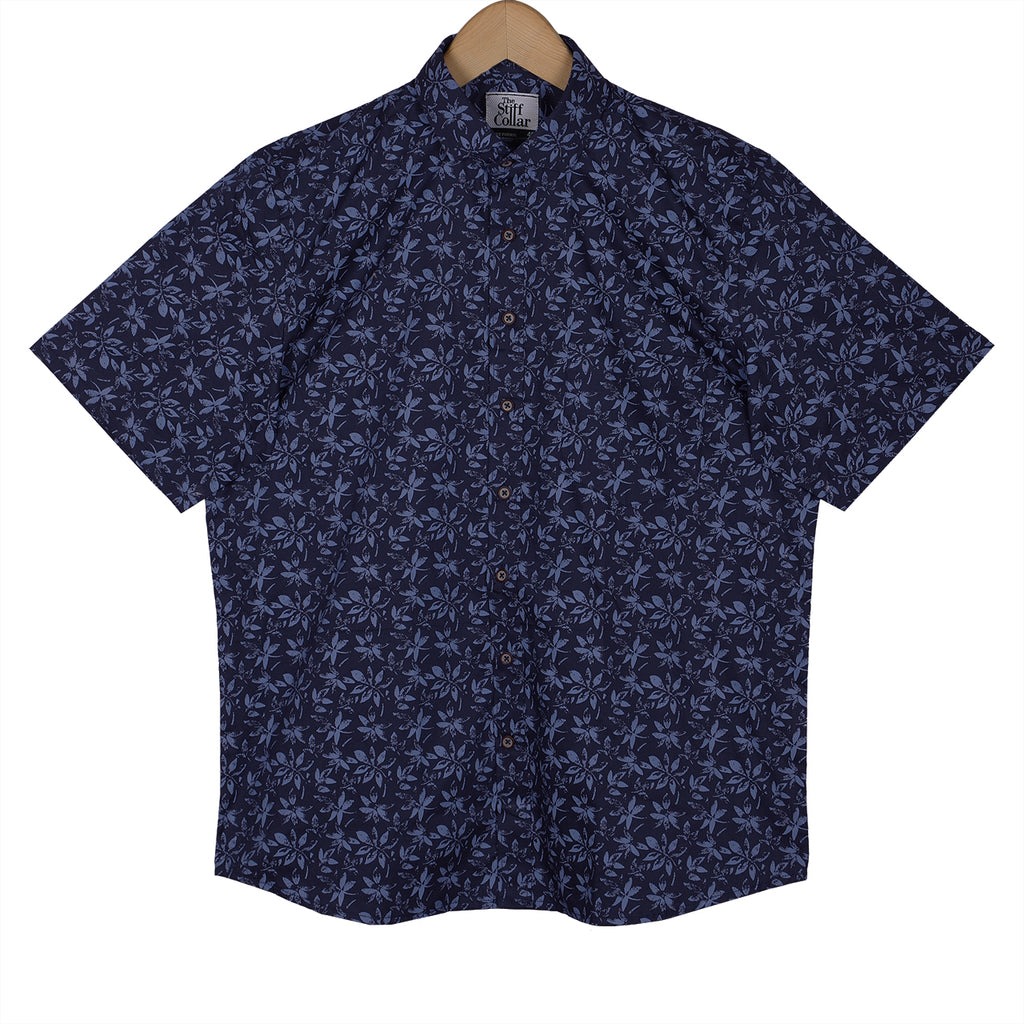 Navy Floral Digital Print Half Sleeve Cotton Shirt