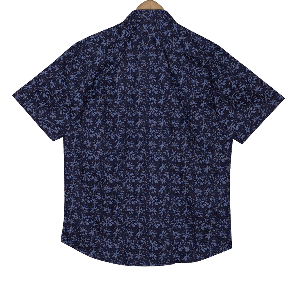 Navy Floral Digital Print Half Sleeve Cotton Shirt