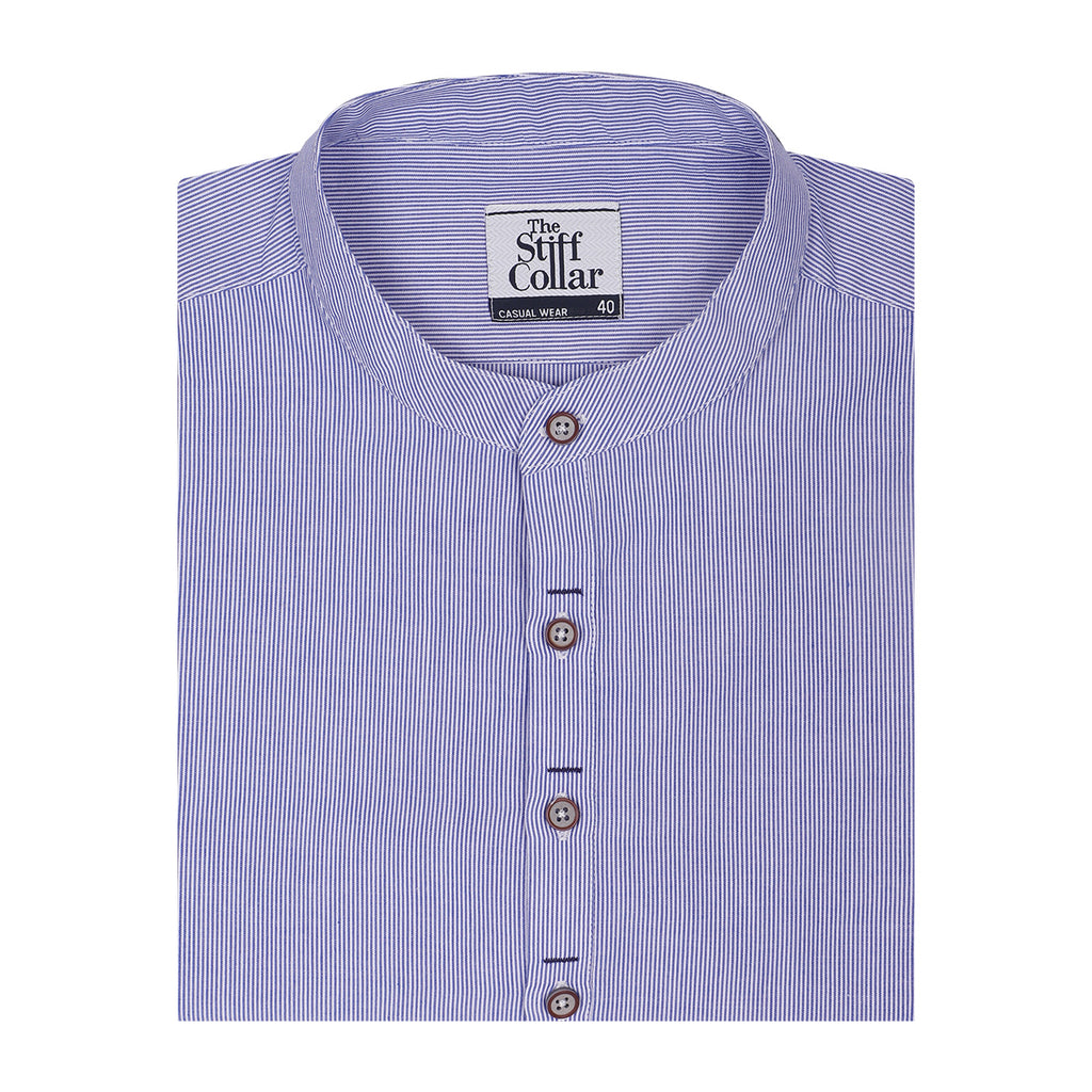 Blue Pinstripes Cotton Full Sleeve Premium Kurta Shirt