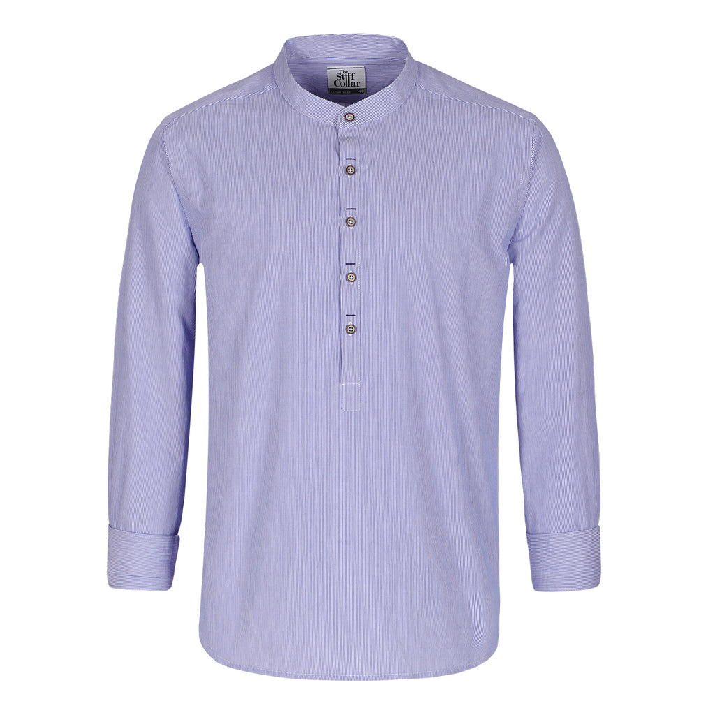 Blue Pinstripes Cotton Full Sleeve Premium Kurta Shirt