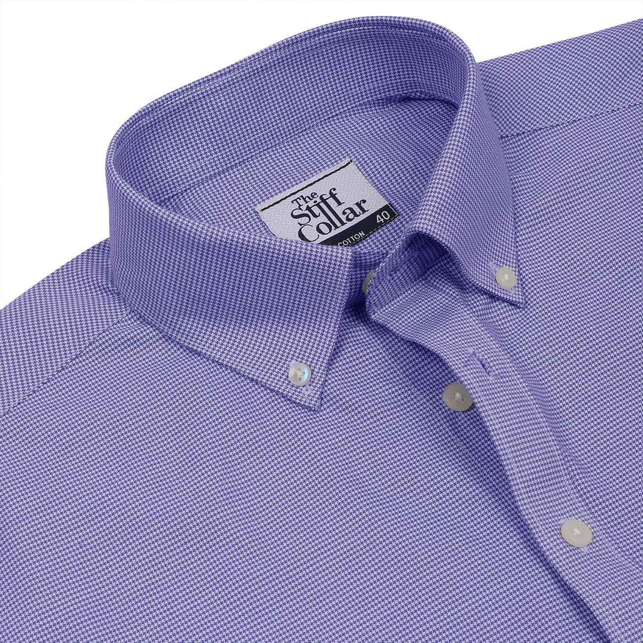 Cobalt Blue Houndstooth Button Down 2 Ply Cotton Shirt