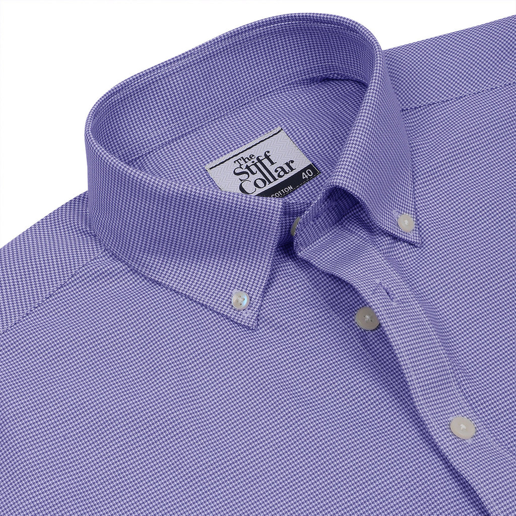 Cobalt Blue Houndstooth Button Down 2 Ply Cotton Shirt