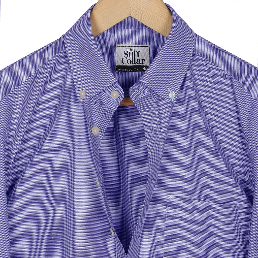 Cobalt Blue Houndstooth Button Down 2 Ply Cotton Shirt