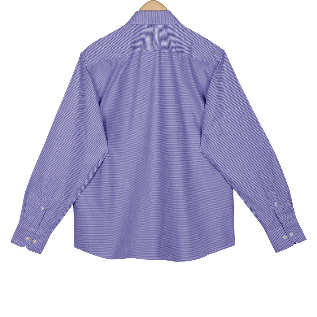 Cobalt Blue Houndstooth Button Down 2 Ply Cotton Shirt