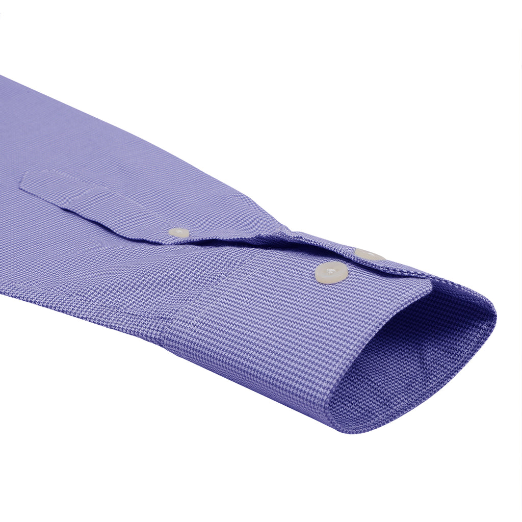 Cobalt Blue Houndstooth Button Down 2 Ply Cotton Shirt