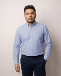 Bright Navy Pencil Stripes Twill Button Down 2 Ply Premium Giza Cotton Shirt