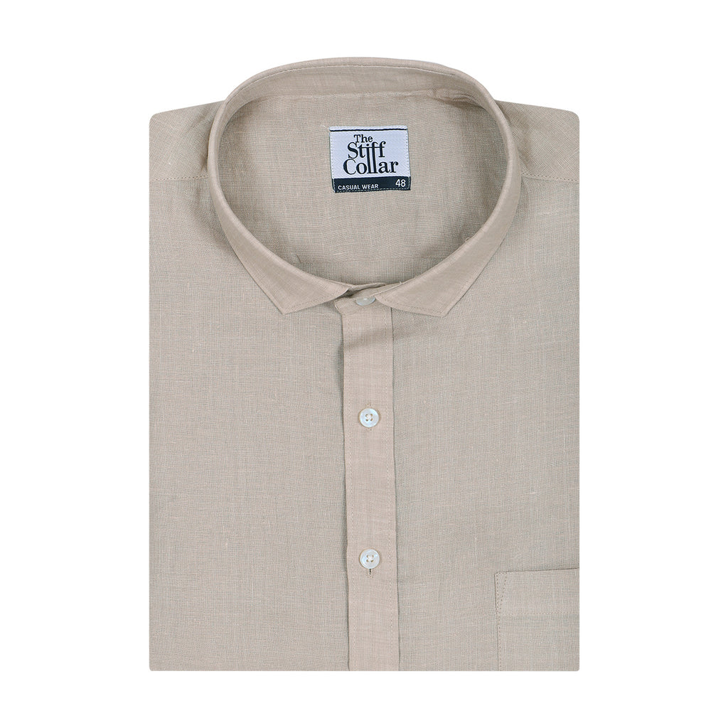 Brown Gingham And Brown Linen Half Sleeve Cotton Shirt Combo