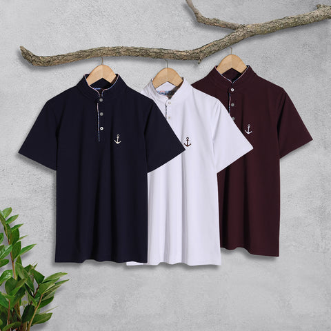 Navy Mandarin Collar Premium T-shirt