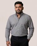 Carbon Black Houndstooth Button Down 2 Ply Cotton Shirt