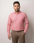 Cerise Red Herringbone Regular Fit 2 Ply Giza Cotton Shirt
