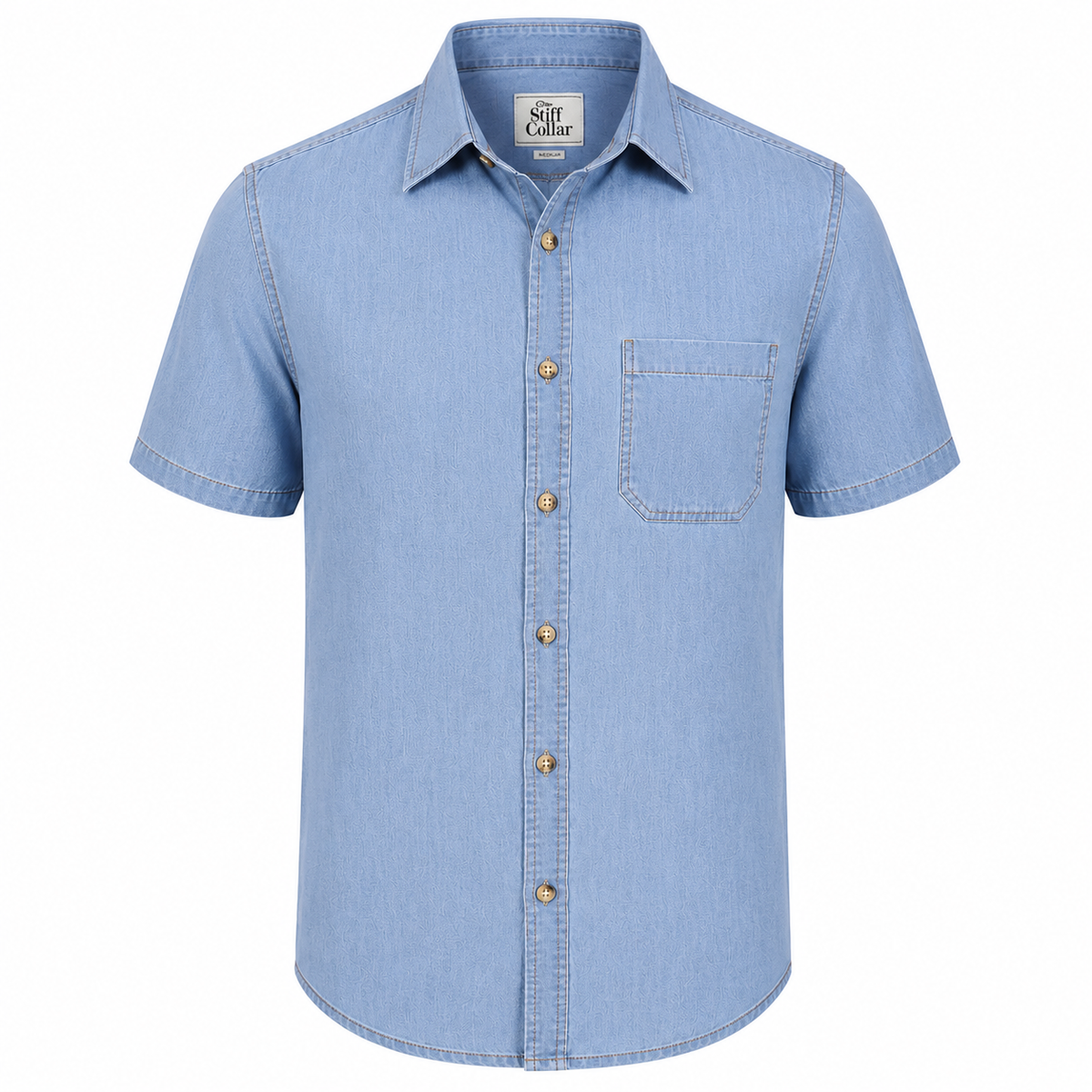 Austin Light Wash Denim Regular Fit Half Sleeve Shirt – Thestiffcollar.com