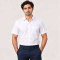 White Herringbone Half Sleeve Giza Cotton Shirt