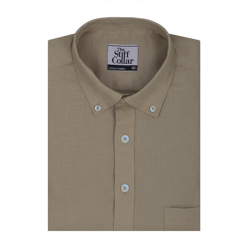 Khaki Button Down Cotton Linen Shirt