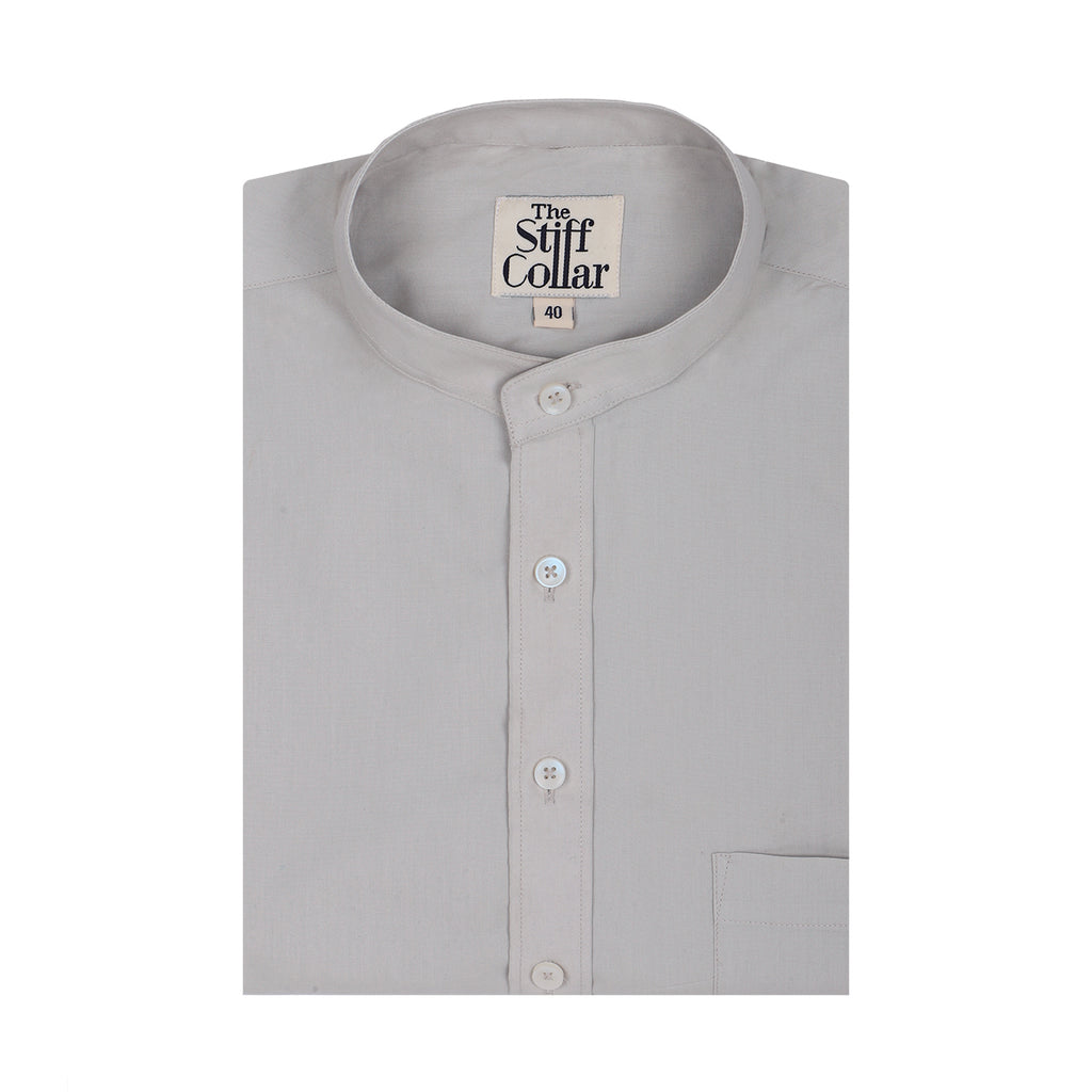 Seafoam Cream Poplin Mandarin Collar Shirt