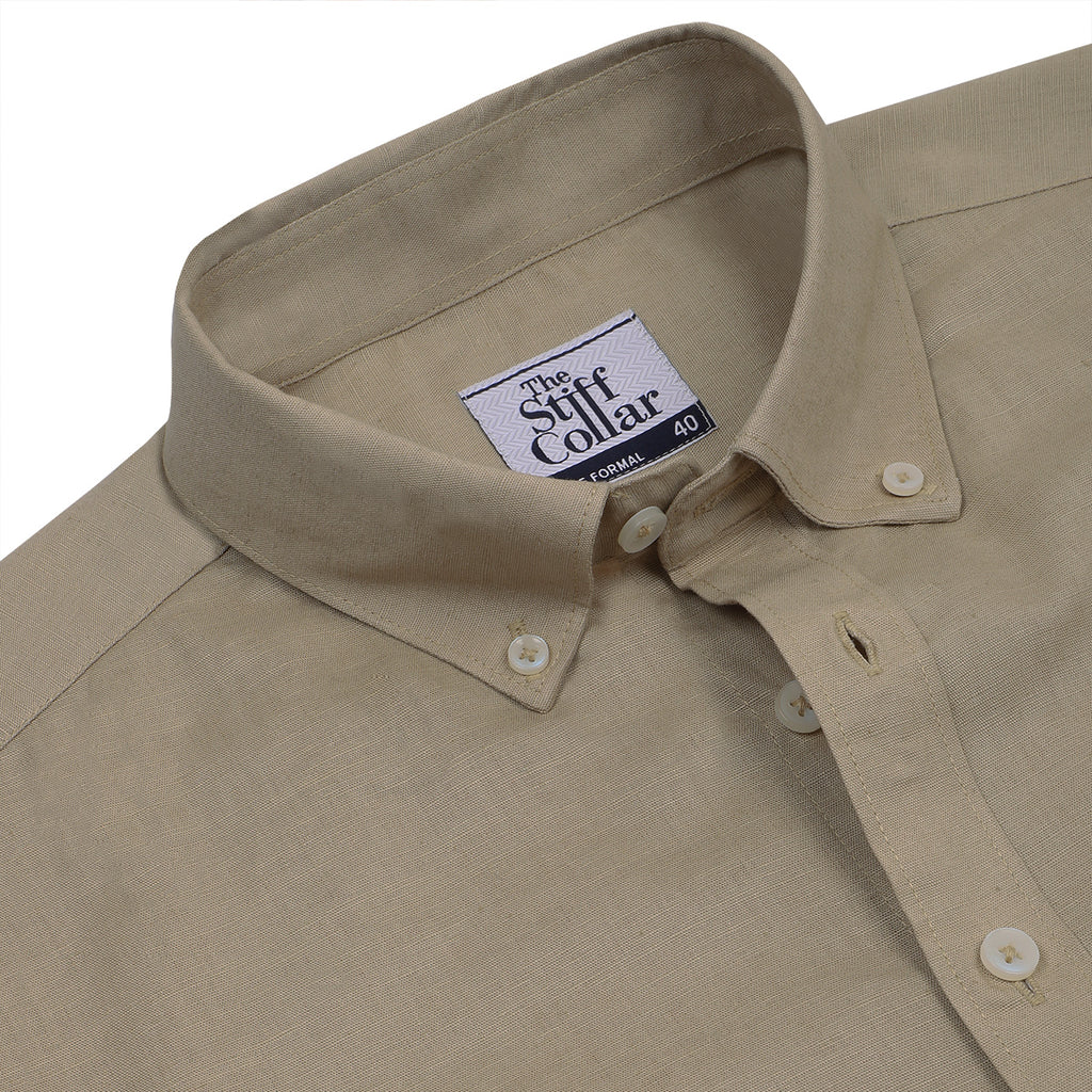 Khaki Button Down Cotton Linen Shirt