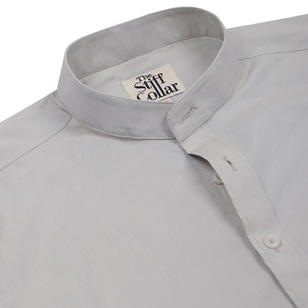 Seafoam Cream Poplin Mandarin Collar Shirt