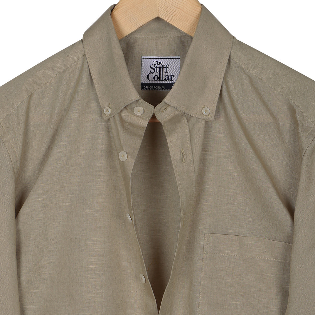 Khaki Button Down Cotton Linen Shirt