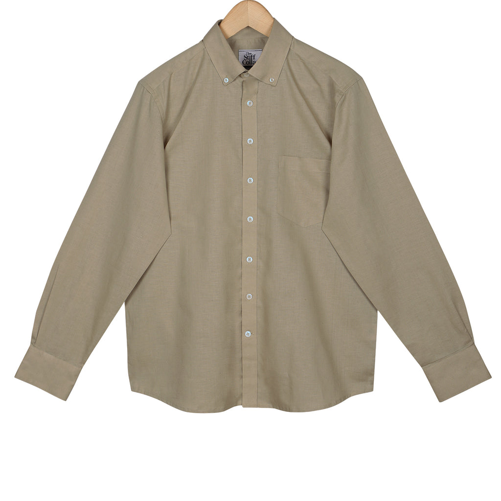 Khaki Button Down Cotton Linen Shirt