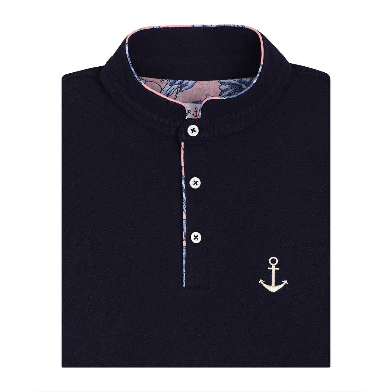 Long Sleeve Mandarin Collar Polo T Shirt Soft Cotton Rich Navy Mandarin Collar Premium T-shirt