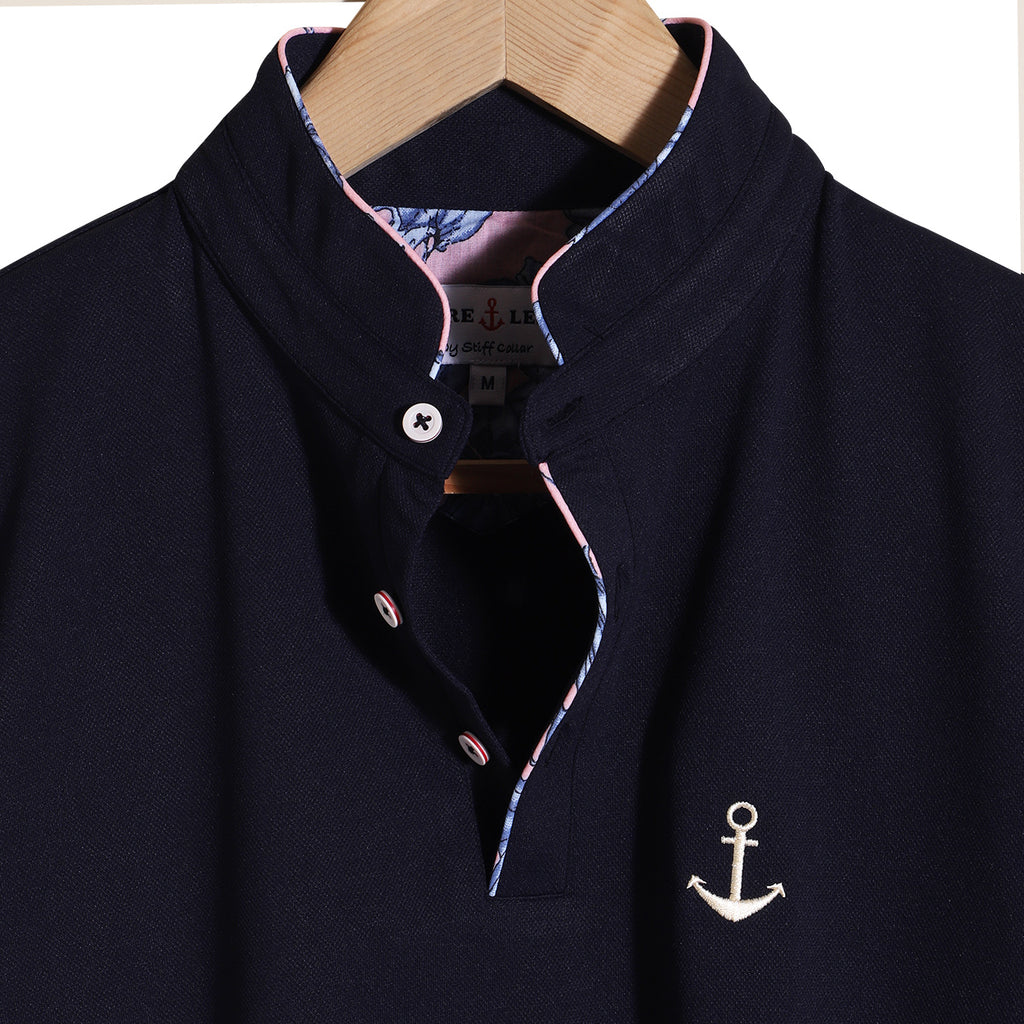 Navy Mandarin Collar Premium T-shirt
