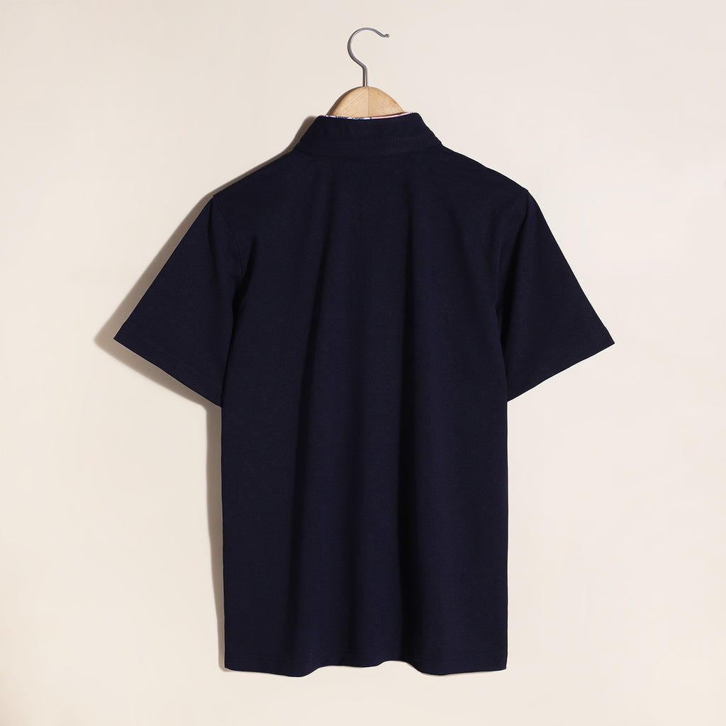 Soft Cotton Rich Navy Mandarin Collar Premium T-shirt