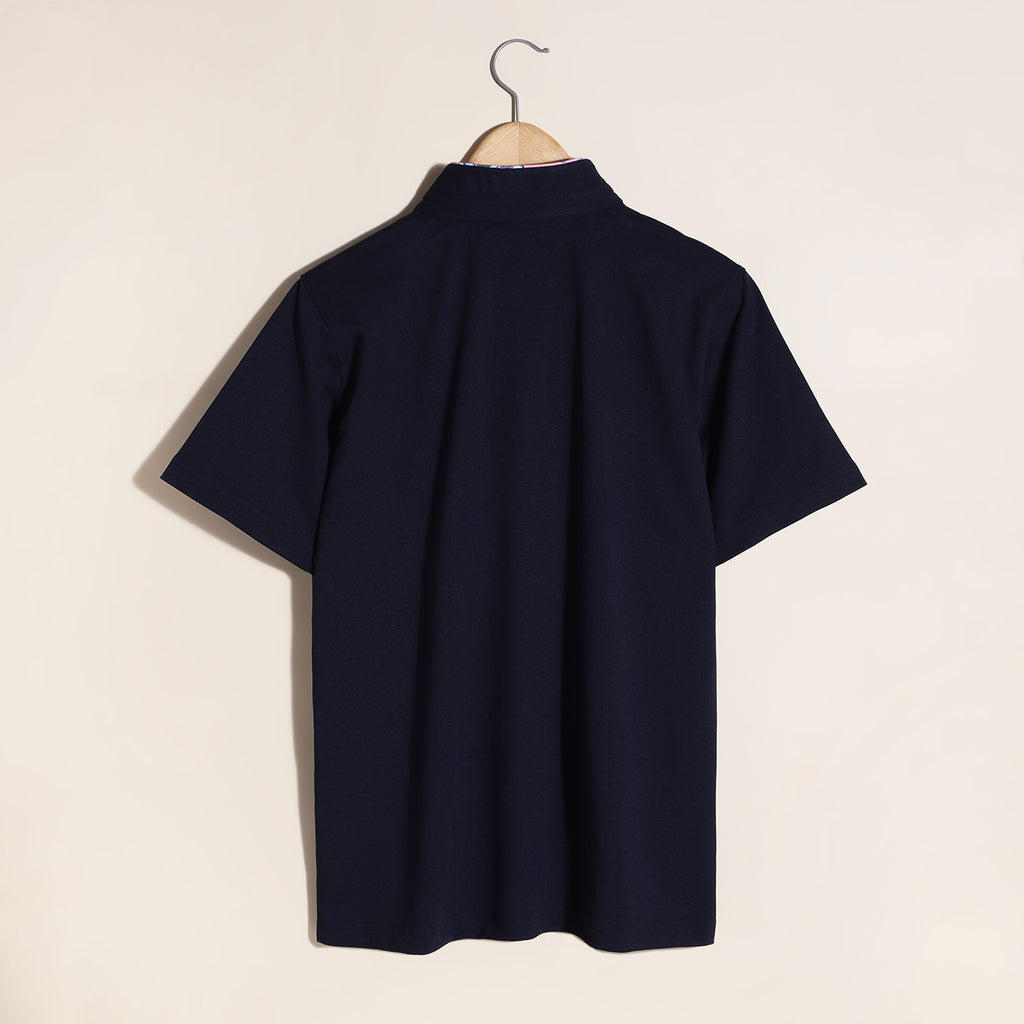 Navy Mandarin Collar Premium T-shirt
