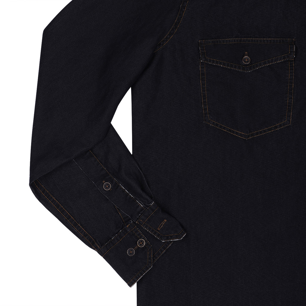 Distressed Black Denim Casual Shirt