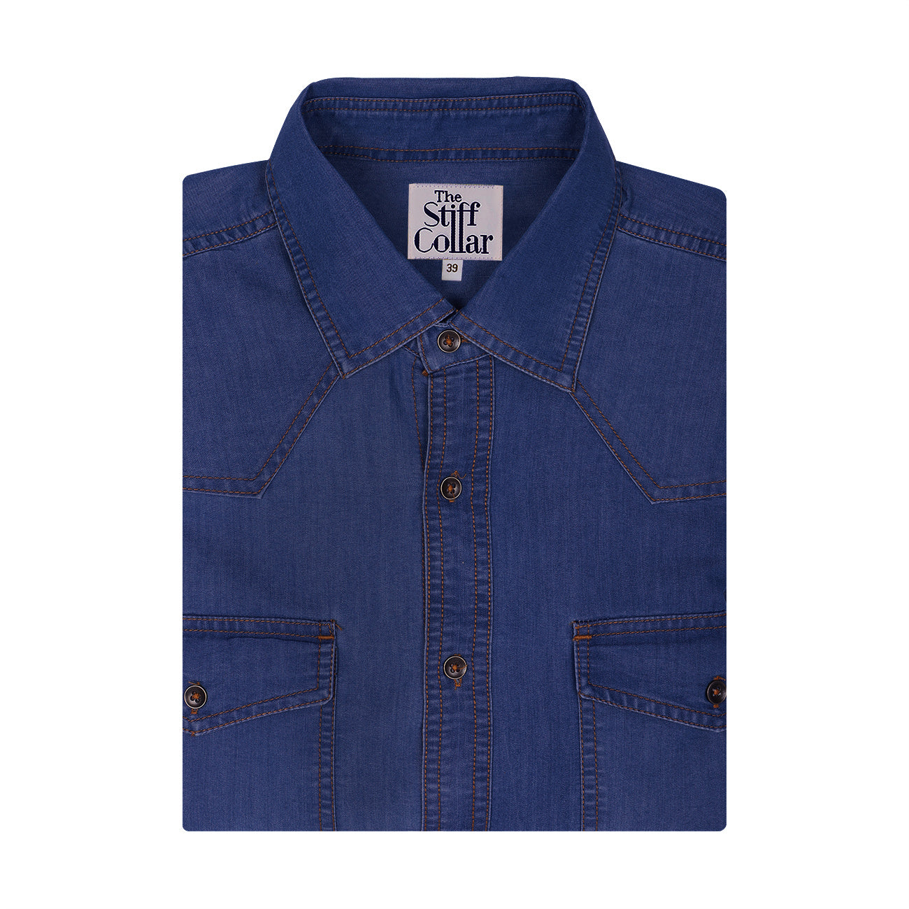 Stiffcollar Classic Light Blue Indigo Washed Denim Shirt for