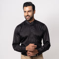 Party Black Satin Mandarin Collar Cotton Shirt