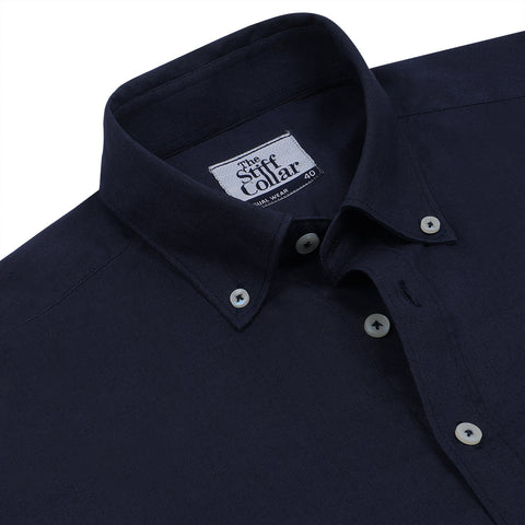 Monti French Navy Blue Stripes Button Down Satin Cotton Shirt