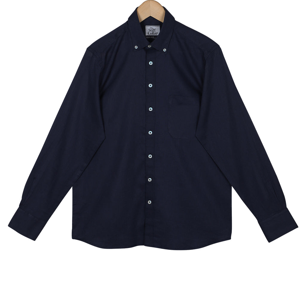 Navy Blue Button Down Cotton Linen Shirt –