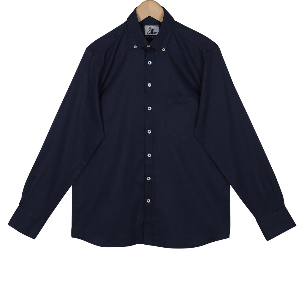 Navy Blue Button Down Cotton Linen Shirt