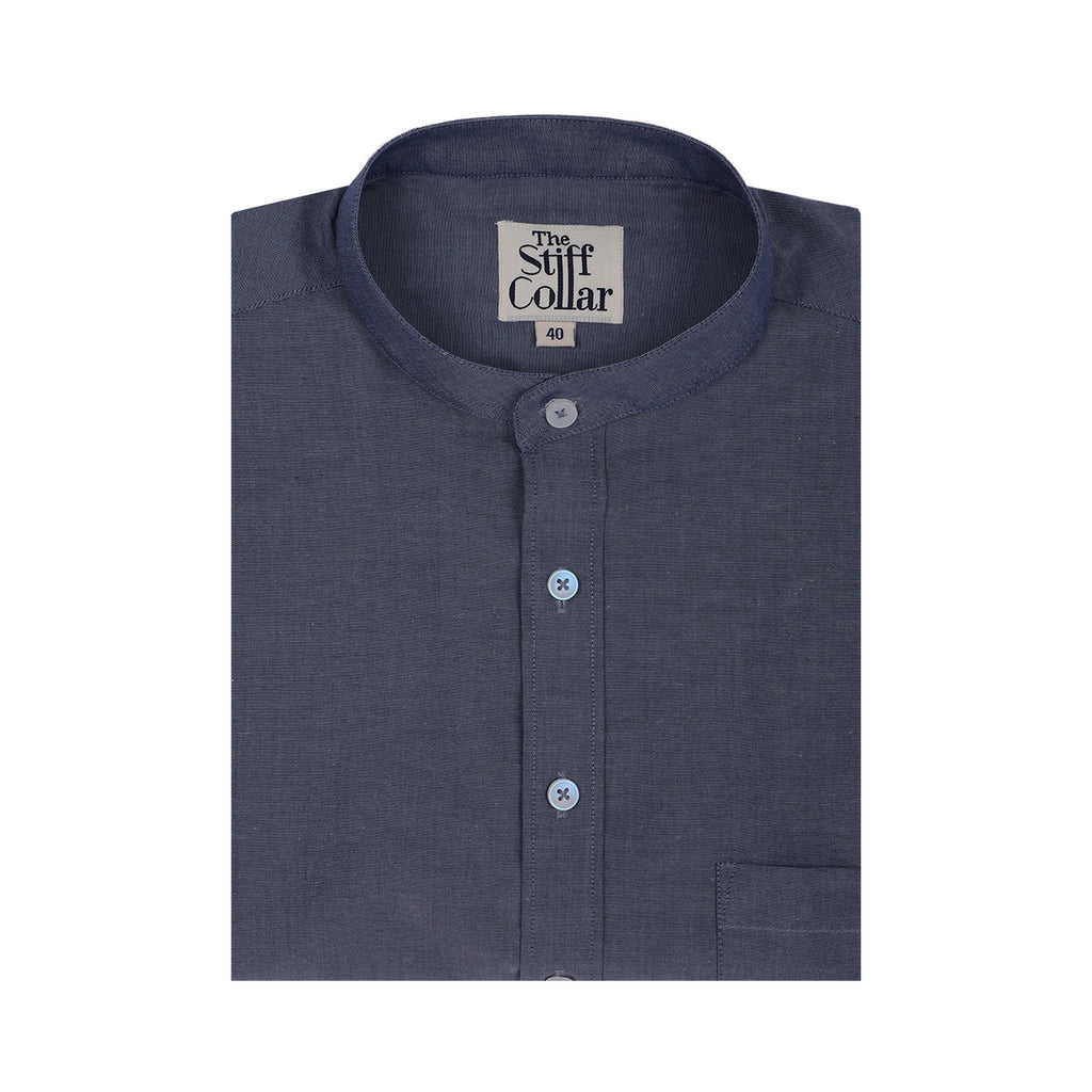 Slate Gray Oxford Chambray Mandarin Collar Shirt