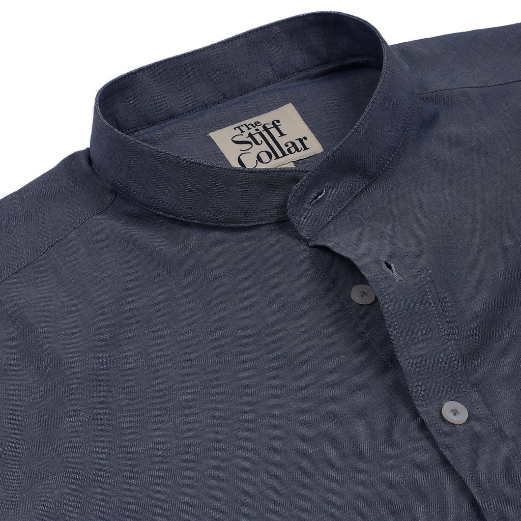 Slate Gray Oxford Chambray Mandarin Collar Shirt