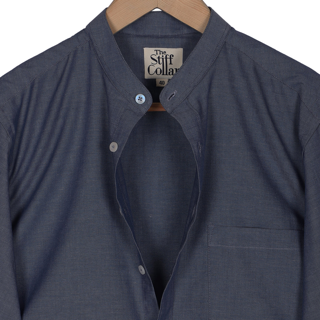 Slate Gray Oxford Chambray Mandarin Collar Shirt