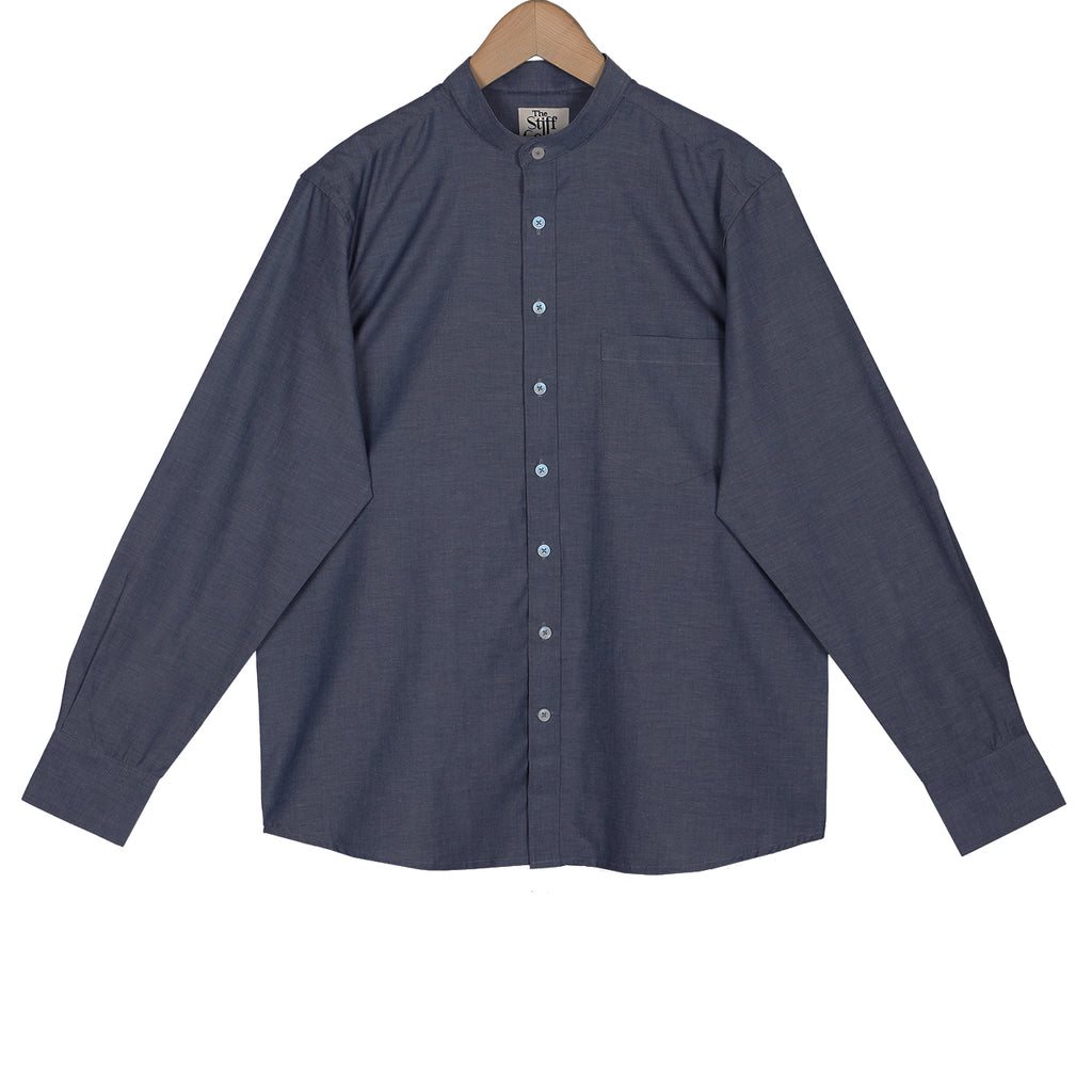 Slate Gray Oxford Chambray Mandarin Collar Shirt