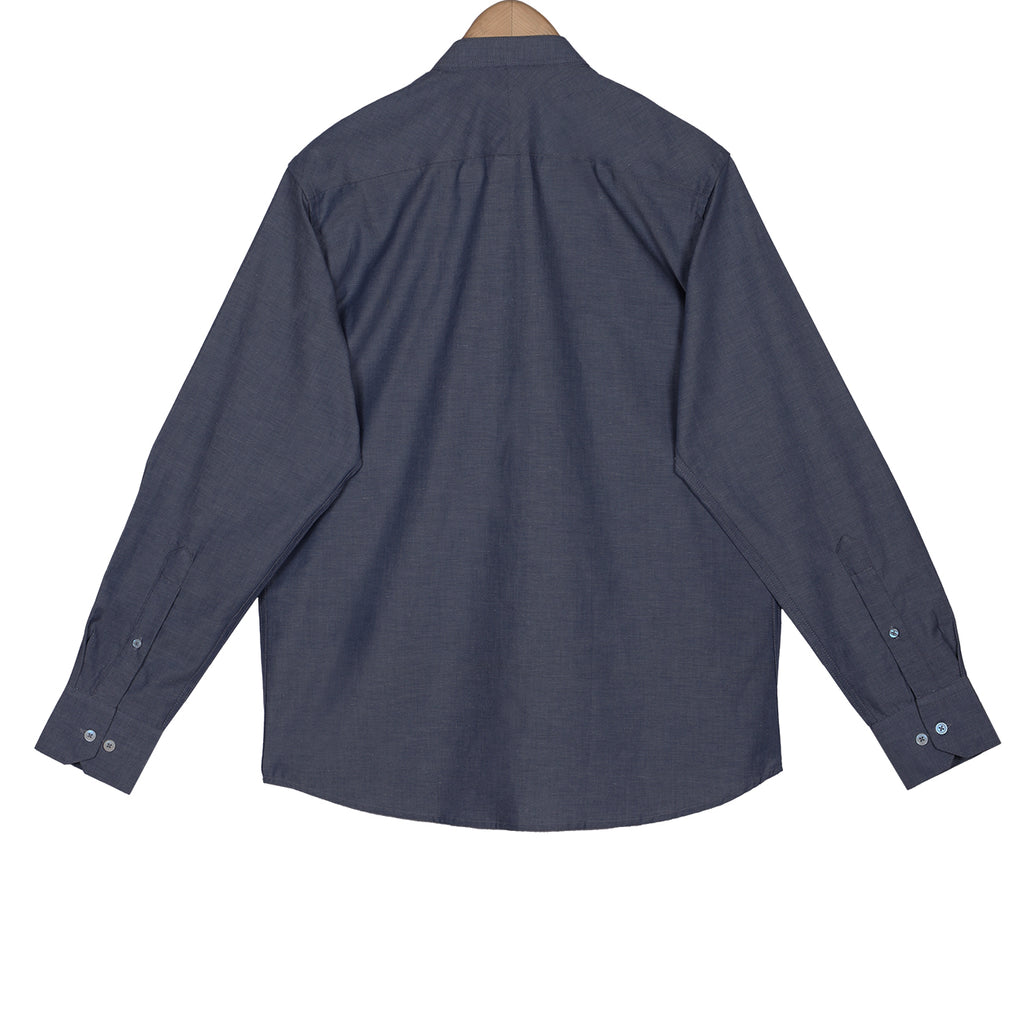Slate Gray Oxford Chambray Mandarin Collar Shirt