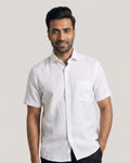 Dove White Cotton Linen Half Sleeve Shirt